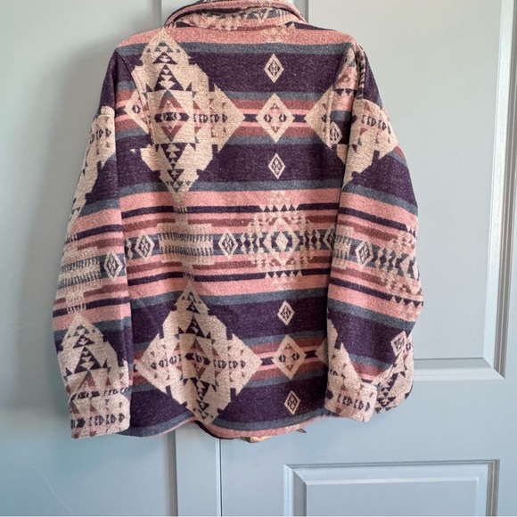 Kori Cabin-core Southwestern Button Down Shirt With Pink, Purple,and Cream Cozy - Picture 3 of 7